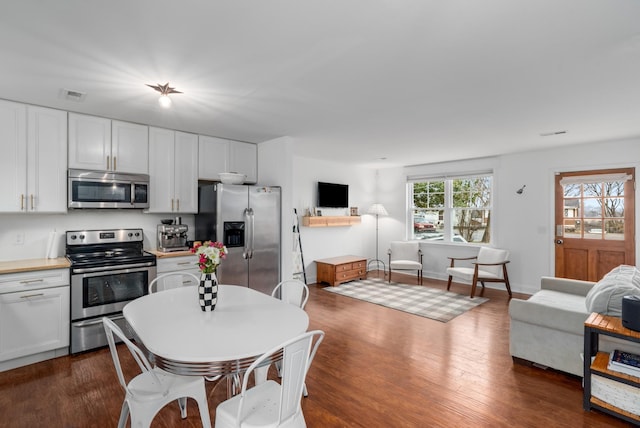 kitchen featuring white cabinetry, dark hardwood / wood-style floors, and appliances with stainless steel finishes