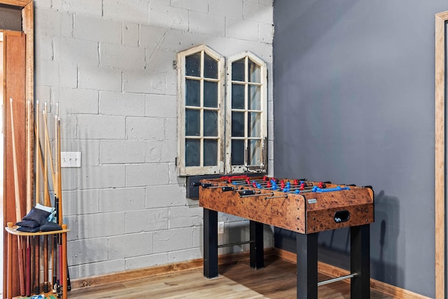 game room with hardwood / wood-style flooring