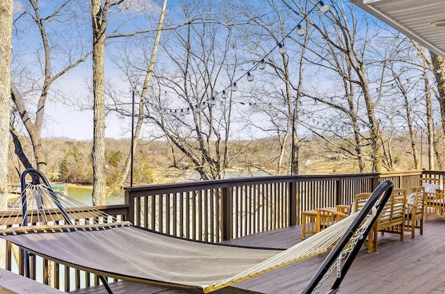 deck with a water view