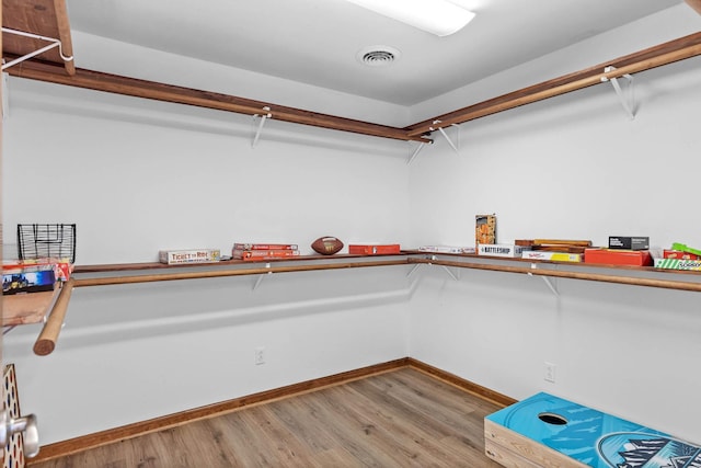 walk in closet with hardwood / wood-style flooring