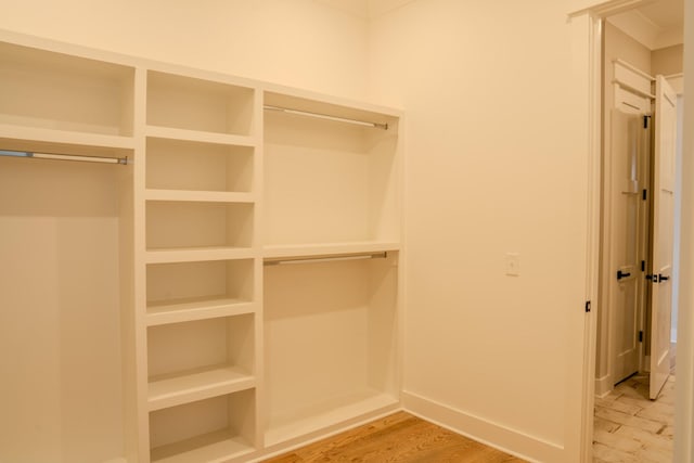 walk in closet with hardwood / wood-style flooring