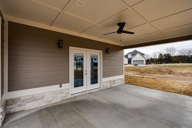 view of patio / terrace with ceiling fan and french doors