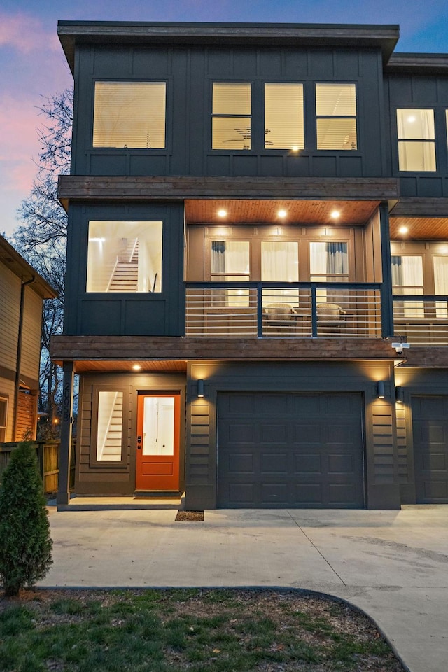 contemporary home with a garage