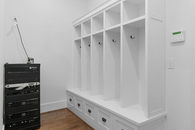 mudroom featuring dark wood-type flooring