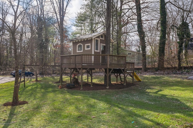 view of yard with a wooden deck