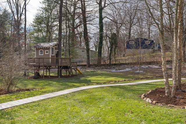 view of yard with a deck