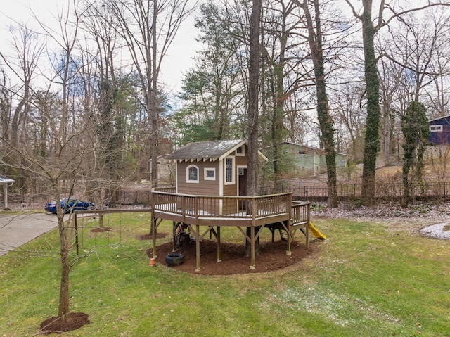 view of yard with a deck