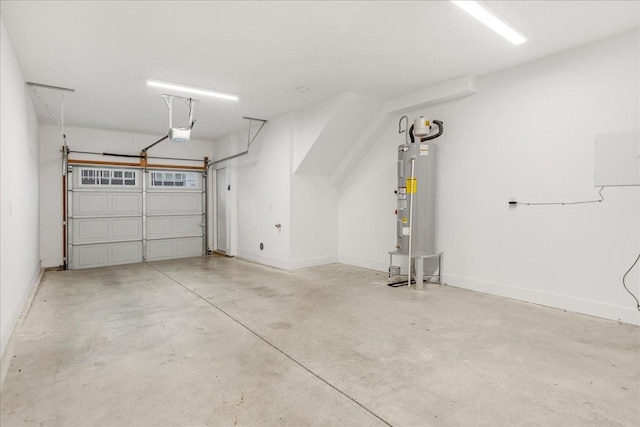 garage featuring a garage door opener and water heater