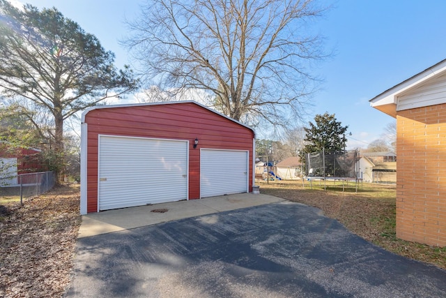 garage with a trampoline