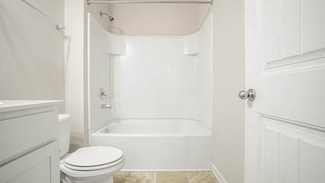 full bathroom with shower / bathing tub combination, vanity, and toilet