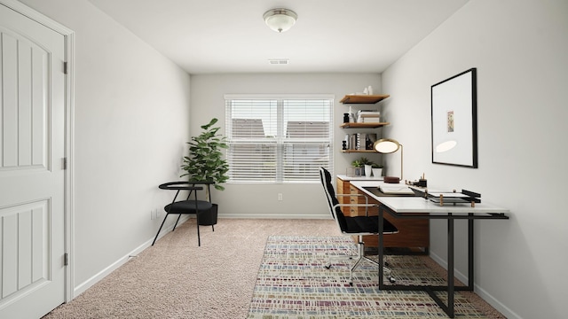 view of carpeted home office