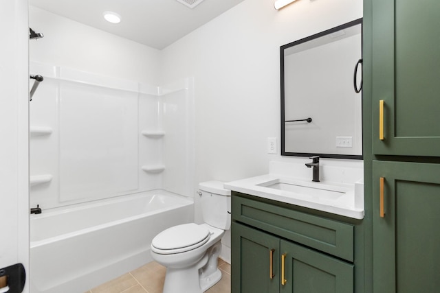 full bathroom with tile patterned flooring, vanity, toilet, and tub / shower combination