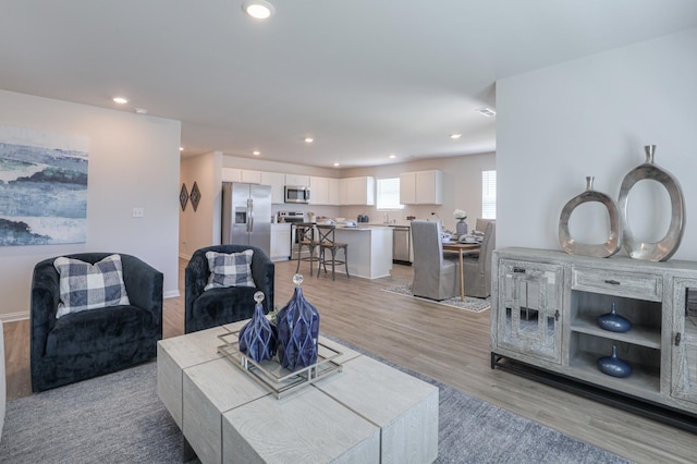 living room with light hardwood / wood-style flooring