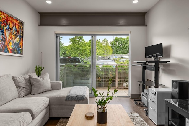 living room with hardwood / wood-style floors