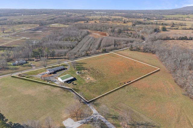 drone / aerial view featuring a rural view