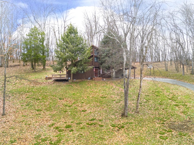 view of yard with a deck