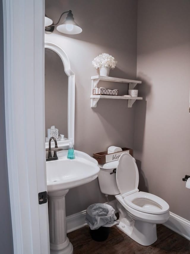 bathroom with toilet and wood-type flooring