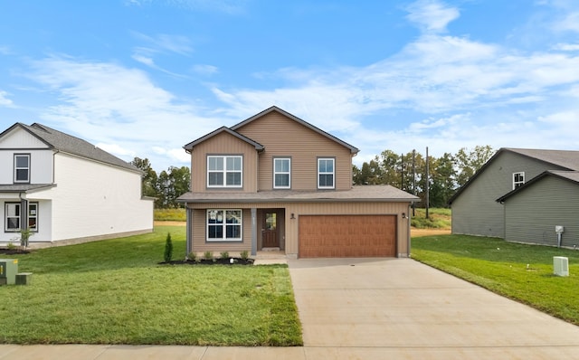 view of front of property featuring a garage and a front yard