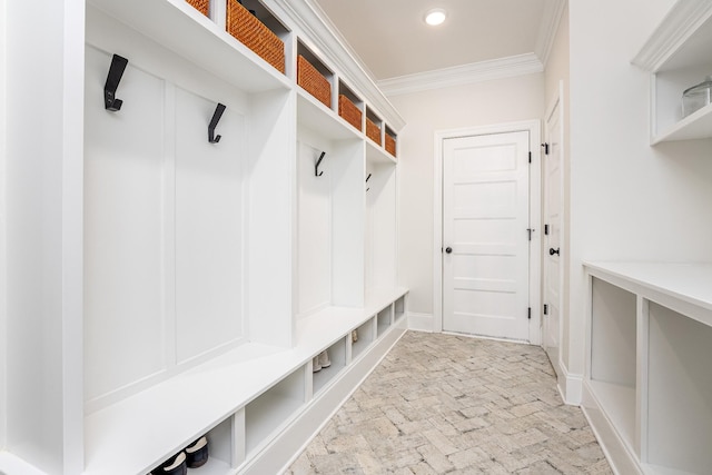 mudroom with crown molding