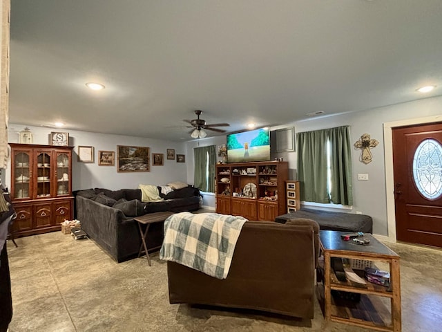 living room with ceiling fan