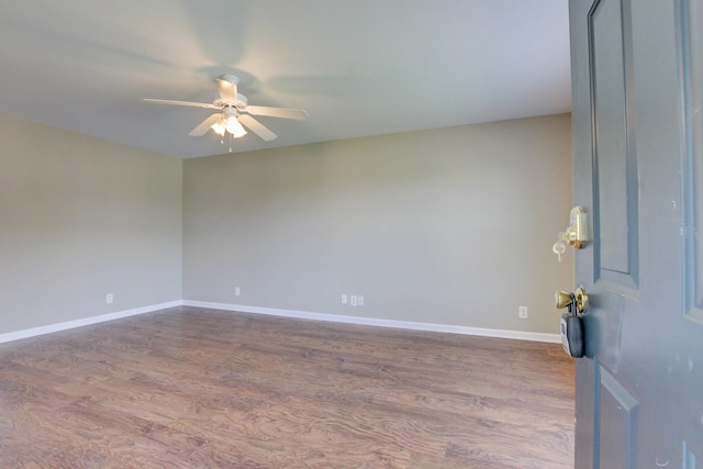 unfurnished room featuring hardwood / wood-style floors and ceiling fan