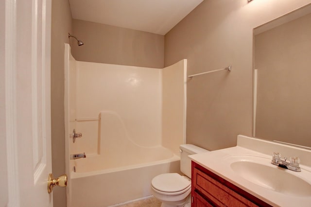 full bathroom with shower / bathing tub combination, vanity, and toilet