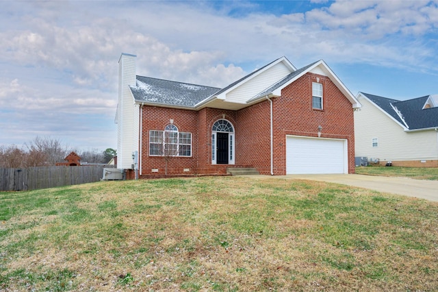 front facade featuring a garage and a front lawn