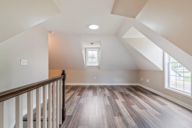 bonus room with hardwood / wood-style flooring and lofted ceiling