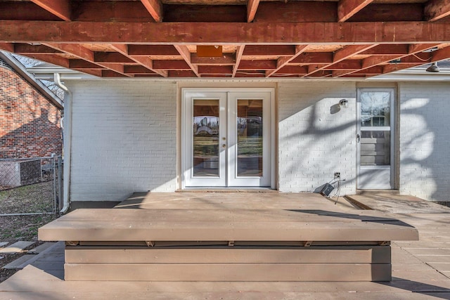 wooden terrace with french doors