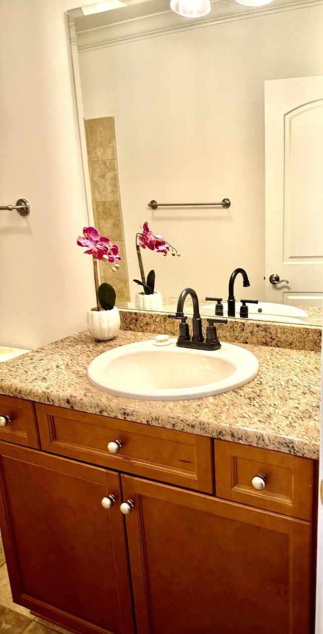 bathroom featuring vanity and ornamental molding