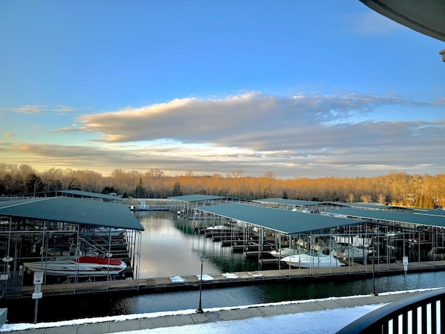 view of dock featuring a water view