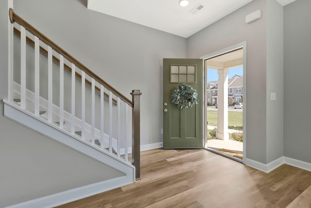 entrance foyer with light hardwood / wood-style flooring