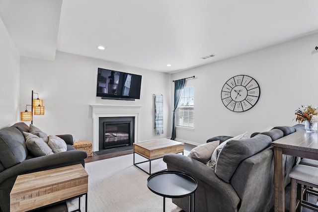 living room with hardwood / wood-style flooring