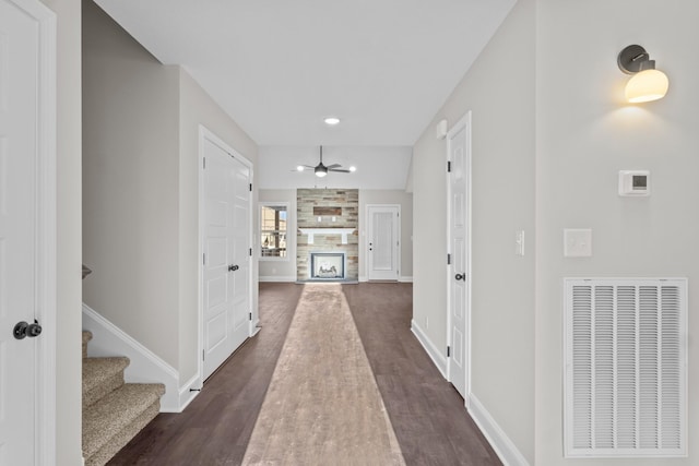 hall featuring dark hardwood / wood-style floors