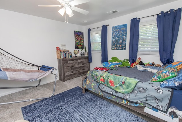 bedroom with carpet and ceiling fan