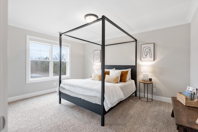 bedroom with carpet and ornamental molding