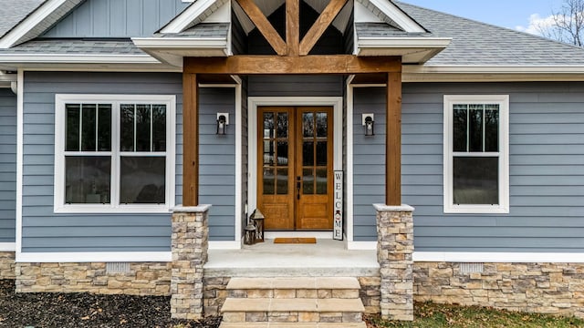 property entrance with french doors