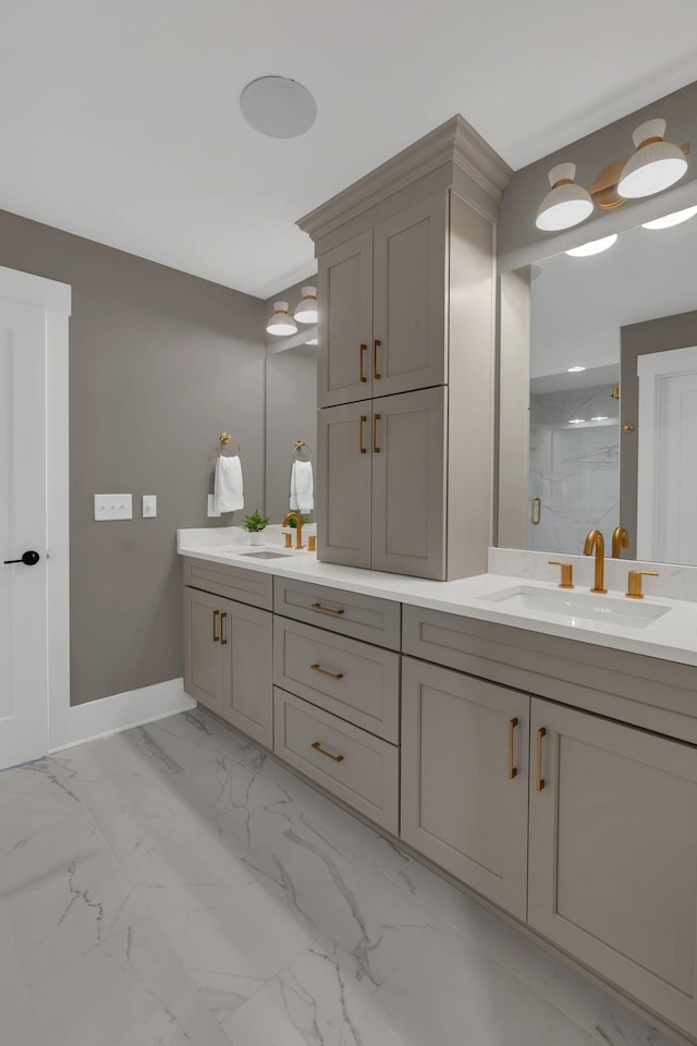 bathroom with vanity and an enclosed shower