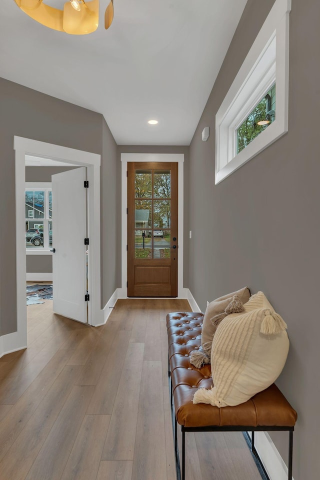 foyer with light wood-type flooring