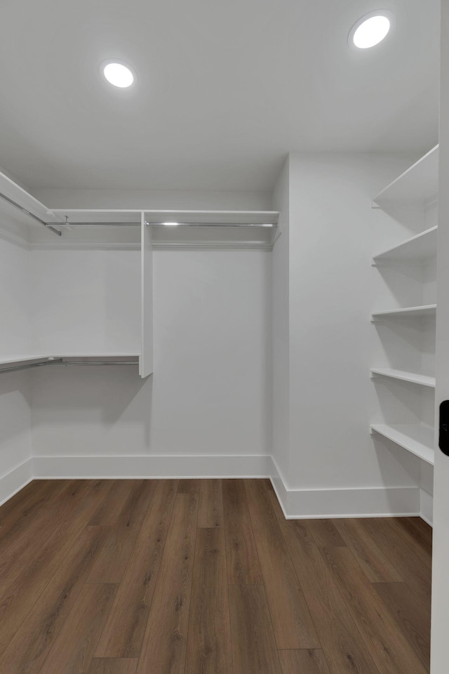 walk in closet featuring dark wood-type flooring