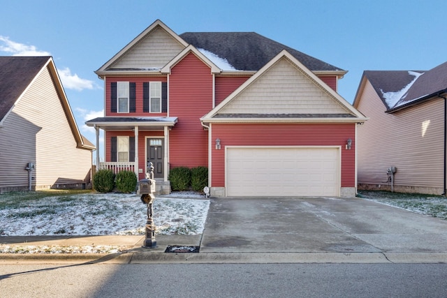 craftsman-style home with a porch and a garage