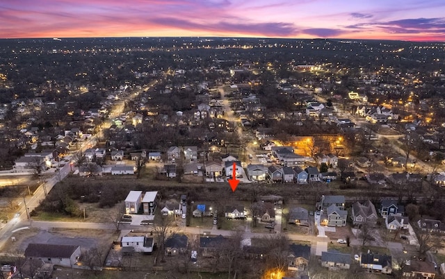 view of aerial view at dusk