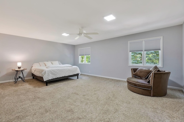 bedroom with carpet flooring and ceiling fan