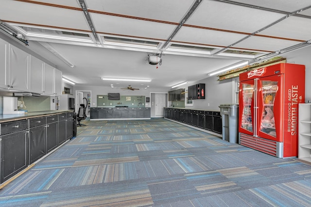 garage with ceiling fan