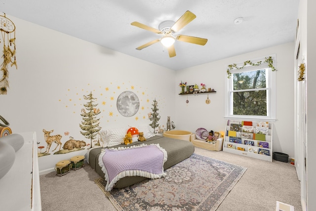 bedroom with carpet and ceiling fan