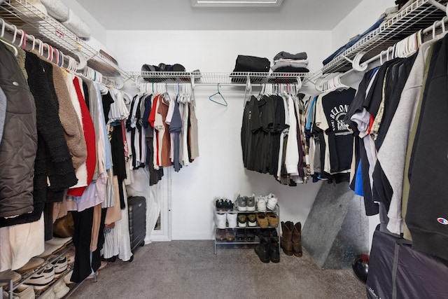 walk in closet featuring carpet