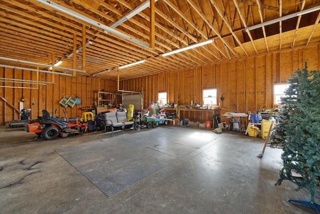 garage featuring a workshop area