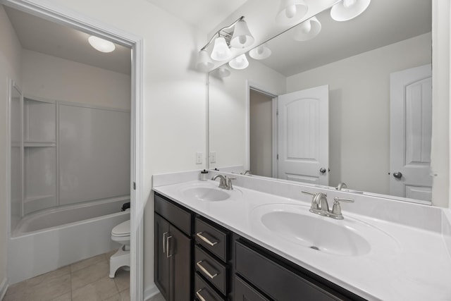 bathroom featuring tile patterned flooring, vanity, and toilet