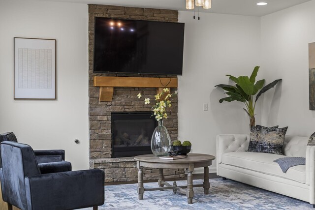 living room with a fireplace