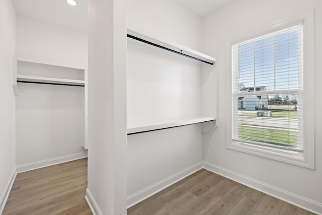 walk in closet featuring light hardwood / wood-style flooring